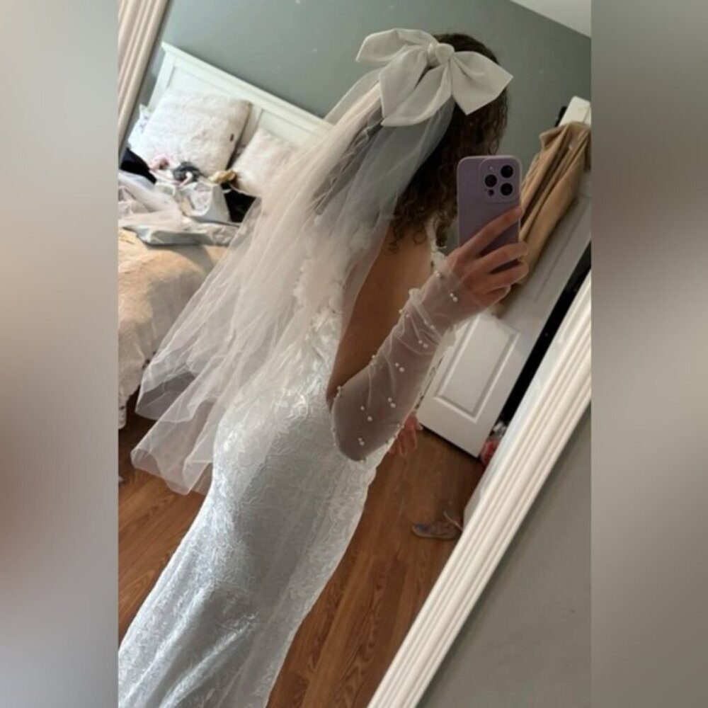 White Bow Veil With Attached Clip 🔥🔥💕💕 New - Picture 6 of 9